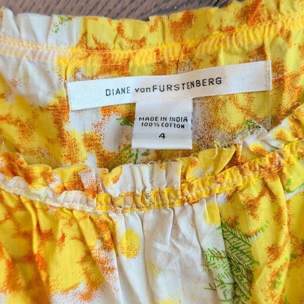 Diane von Furstenberg DVF Aubrey Yellow Cotton Floral Dress US 4 - Picture 8 of 13